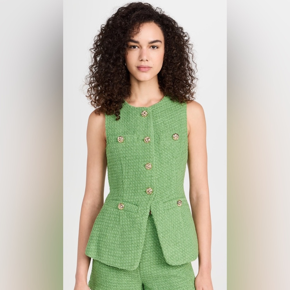 Endless Rose Green Tweed Button Split Vest Top - Size Medium